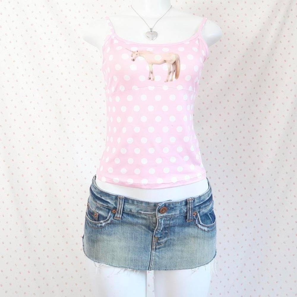 y2k unicorn cami tank top polka dot graphic tank mcbling kawaii